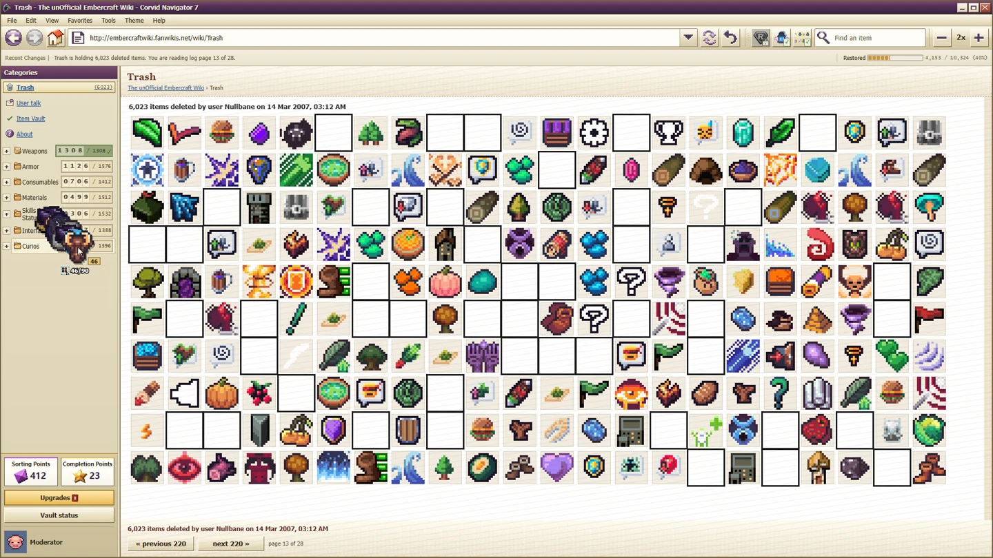 The Trash starts crowded. Categories, sub-folders and item rows give every file a place to go.