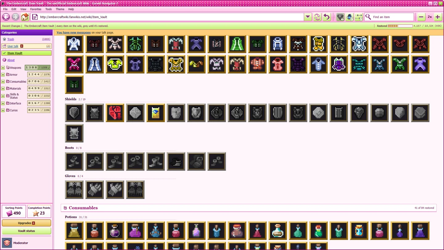 The Item Vault collects the wiki’s pixel items.