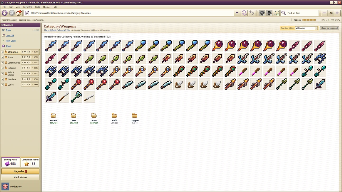 A category page holds routed items above its sub-folders. Moving items out of the Trash is only the first stage.