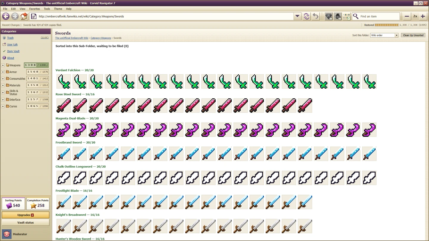 Deleted Wiki restored sword rows with all item slots filled