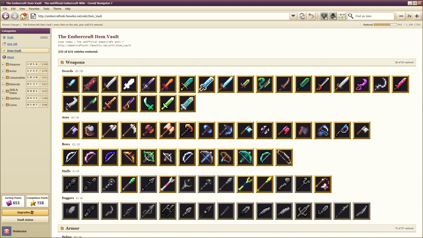 The Item Vault is one of the wiki's restored pages. Hidden story interactions also take you beyond the ordinary sorting screen.